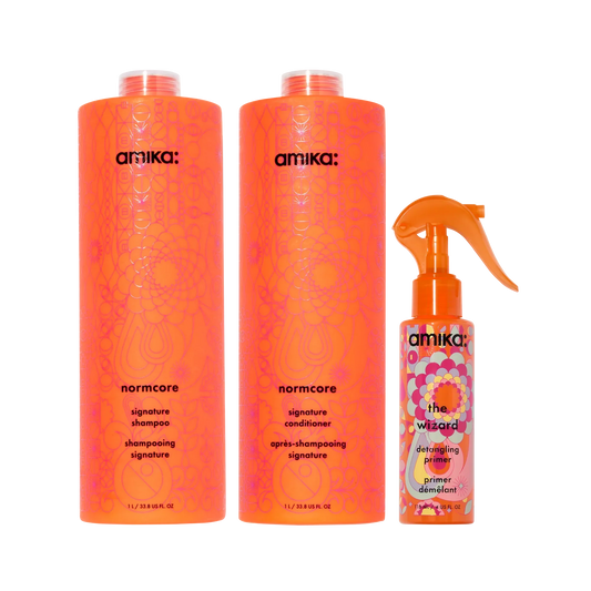 super-sized signature set normcore nourishing shampoo + conditioner + the wizard detangling primer (original wizard)