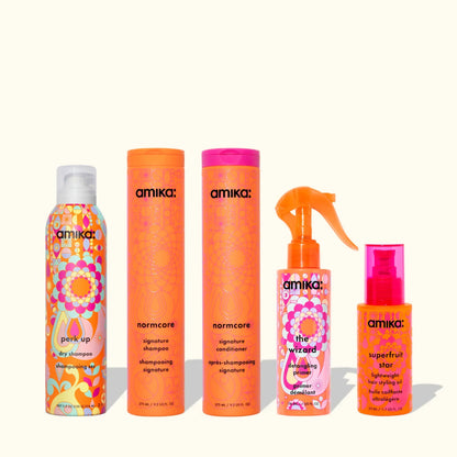 strand superheroes routine set normcore shampoo, conditioner + superfruit star + perk up + wizard