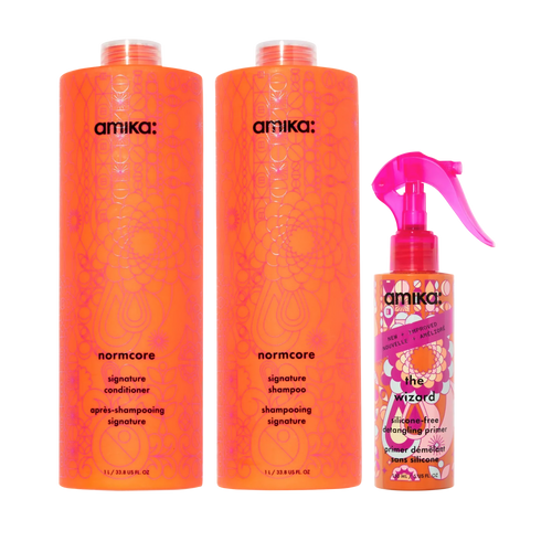 super-sized signature set normcore nourishing shampoo + conditioner + the wizard silicone-free detangling primer (silicone free wizard)