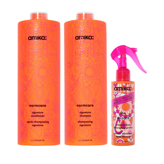 super-sized signature set normcore nourishing shampoo + conditioner + the wizard silicone-free detangling primer (silicone free wizard)